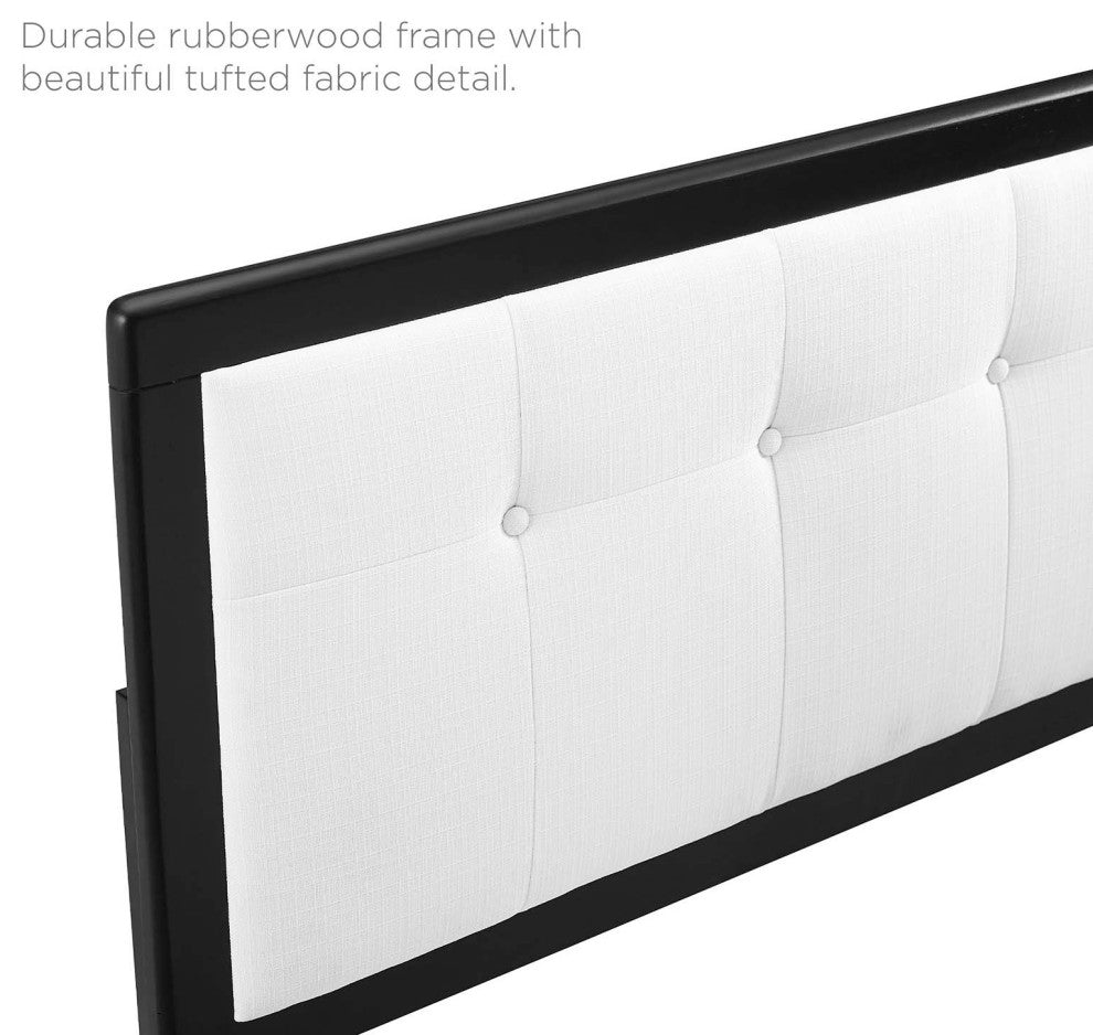 Platform Bed Frame, Queen Size, Fabric, Wood, Black White, Modern Mid-Century
