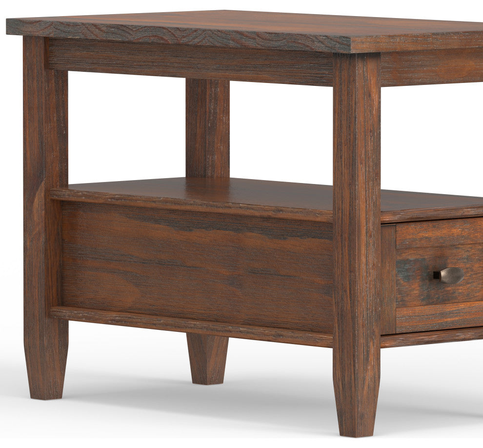 Warm Shaker Solid Wood 14" Rustic Narrow Side Table, Distressed Charcoal Brown