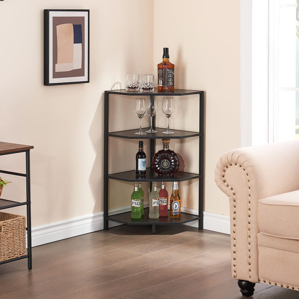 31 Inch Corner Shelf, 4-Tier Display Shelves with Metal Frame