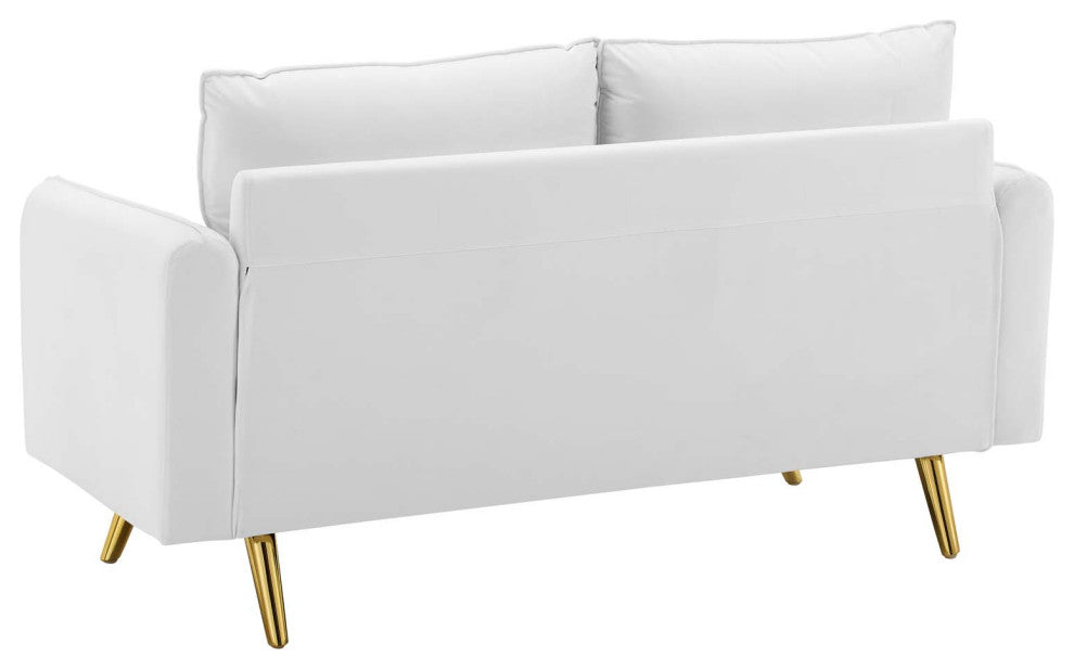 Loveseat Sofa, Velvet, White, Modern, Living Lounge Room Hotel Lobby Hospitality