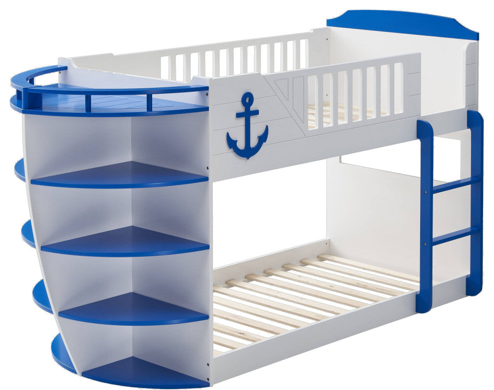 ACME Neptune Twin/Twin Bunk Bed WithStorage Shelves, Sky Blue Finish