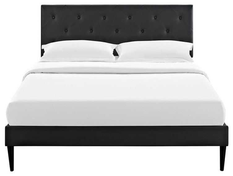 Terisa Full Vinyl Platform Bed With Round Tapered Legs, Black