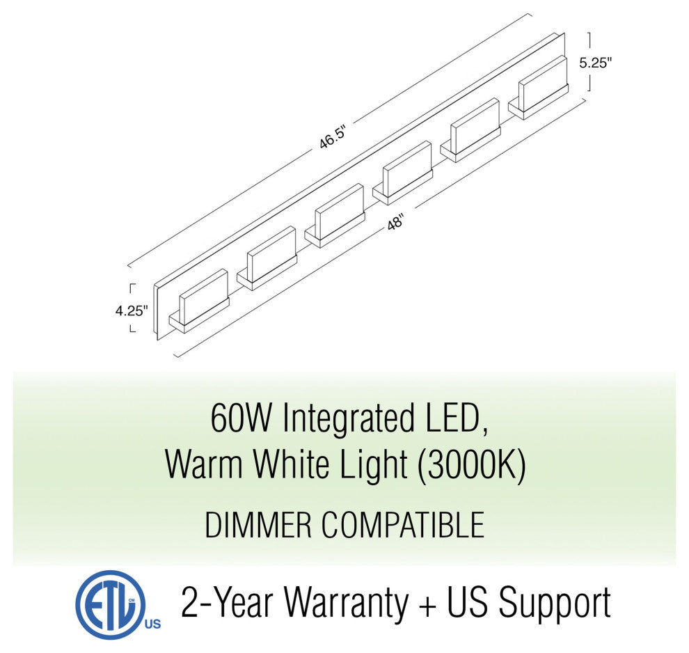 Kira Home Everett 48" 60W Integrated LED Bathroom / Light, Rectangular Acrylic