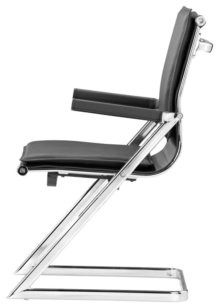 Office Chair, Set of 2, Faux Vinyl Leather, Steel, Black, Silver, Home Business