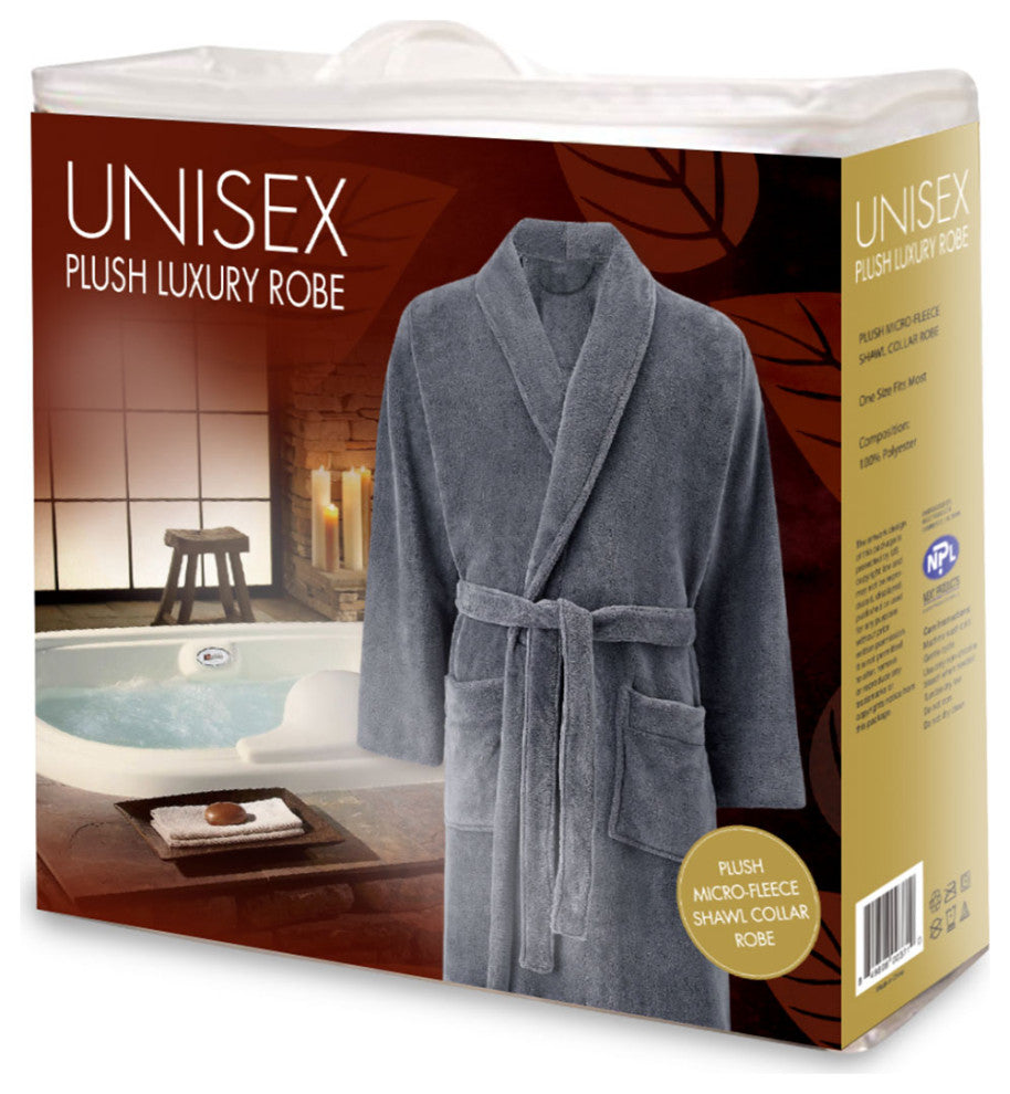 Luxury Robe Plush Bath Robe Micro Fleece Unisex One Size Fits Most Shawl Collar