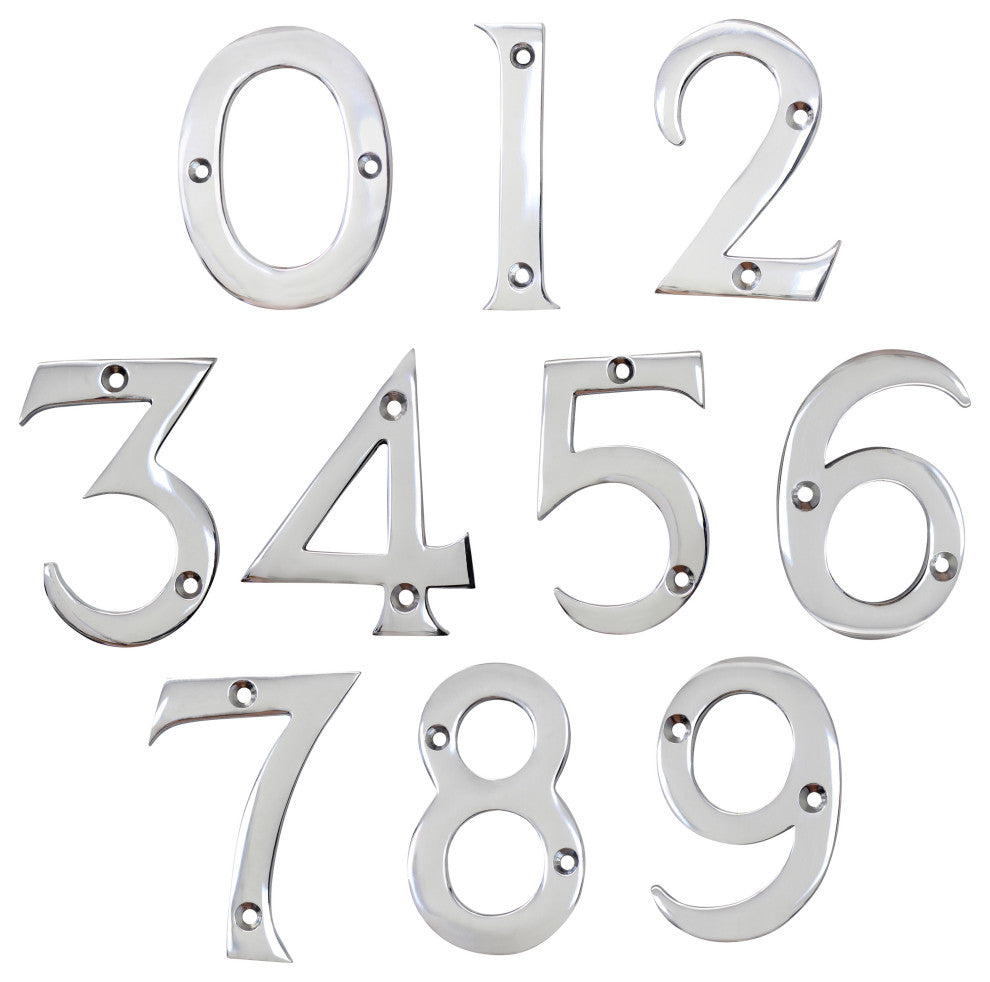RCH Hardware Brass Modern House Number, 3-Inch, Various Finishes, Polished Chrom