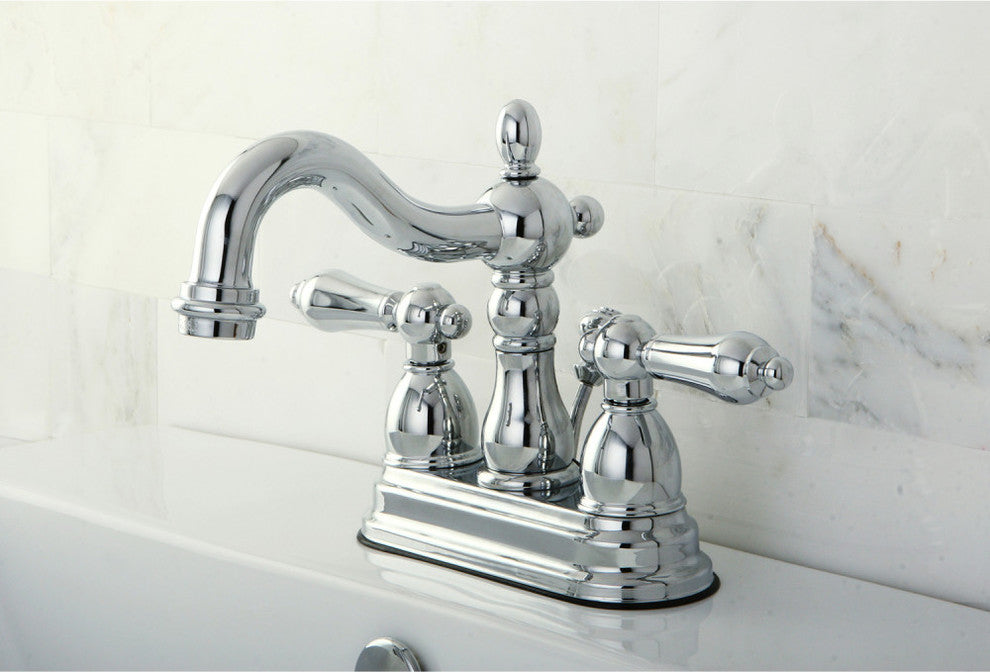 Kingston 4" Centerset Bathroom Faucet w/Plastic Pop-Up, Polished Chrome