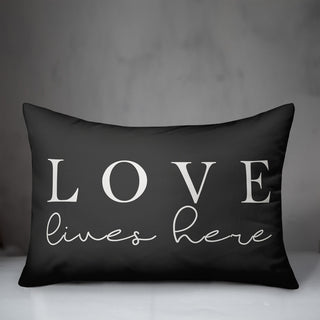 Love Lives Here Gray 14x20 Lumbar Pillow