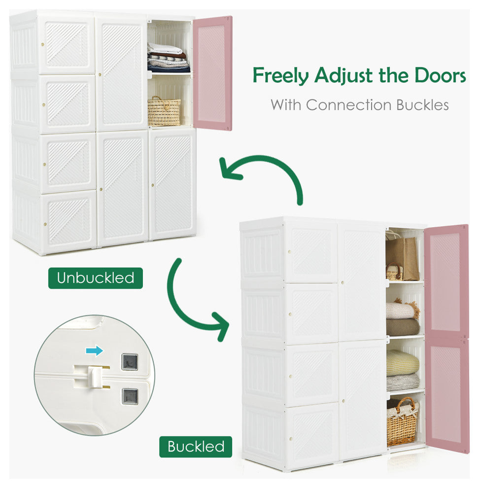 Costway Portable Closet Clothes Foldable Armoire Wardrobe w/ 12 Cubby Storage