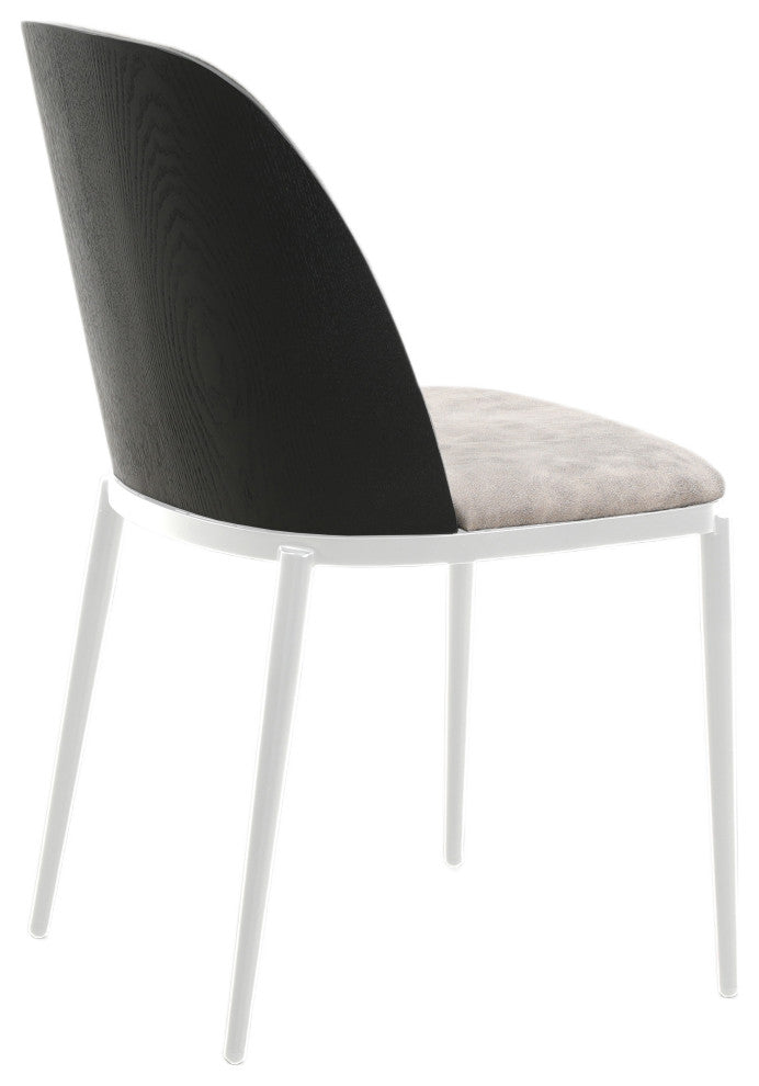 LeisureMod Tule Dining Chair With Upholstered Seat and White Steel Frame, Black/Charcoal
