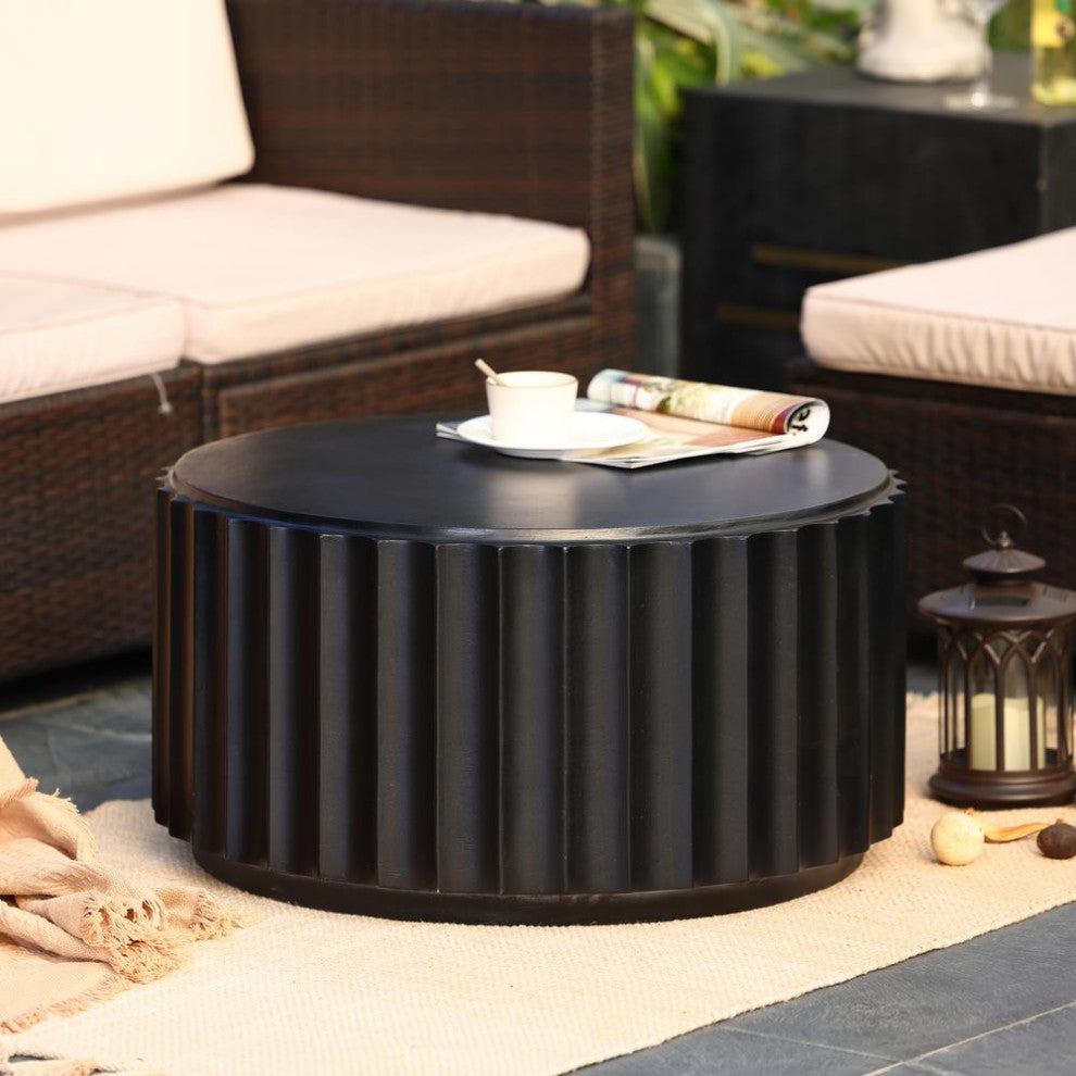 LuxenHome Black Cement Round Coffee Table