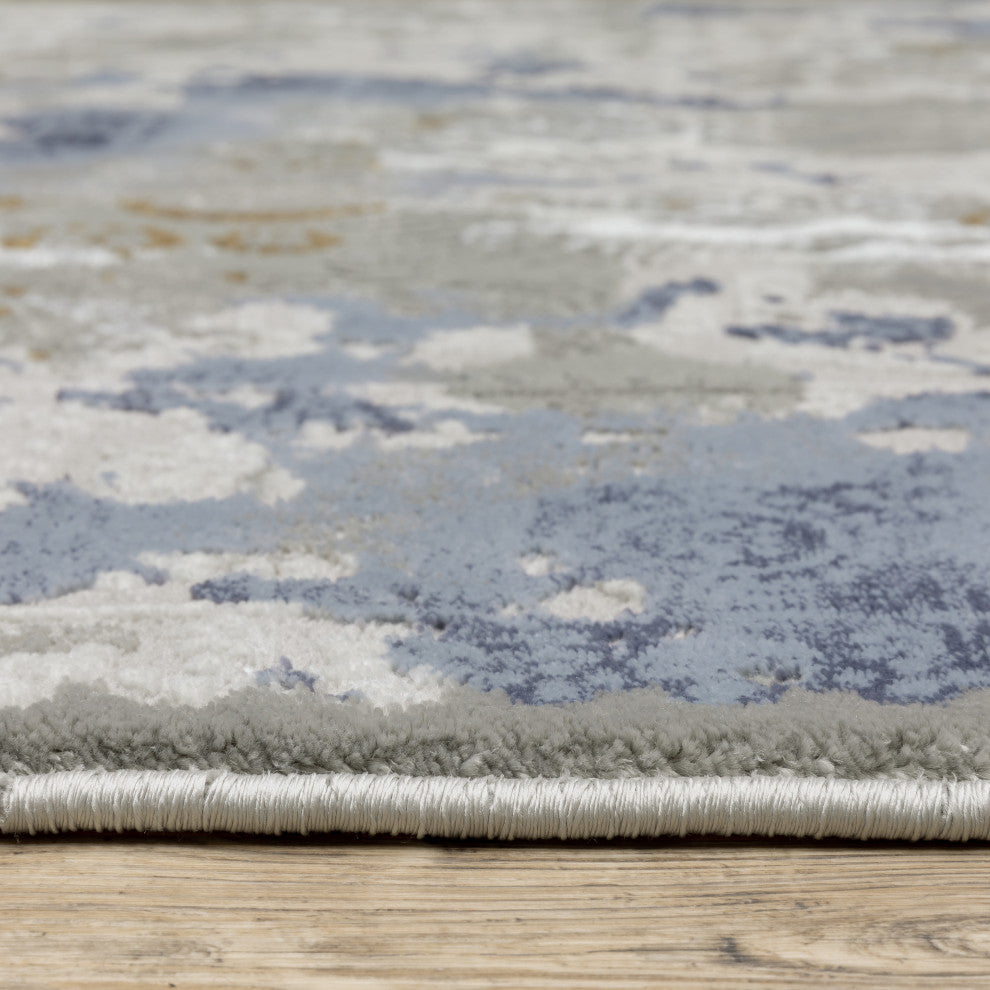 Emery Hidden Abstract Grey/Blue Indoor Area Rug, 2'3" x 7'6"