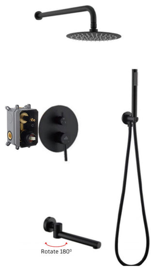 CASAINC 10" Round Wall Mounted Shower System Set Handheld Spray & Bathtub Spout, Matte Black