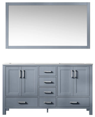 Jacques 60" Dark Grey Double Sink Vanity with Quartz Top, With Faucet and Mirror