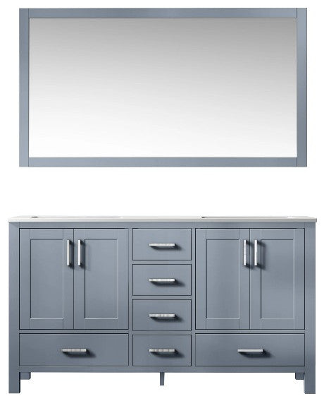 Jacques 60" Dark Grey Double Sink Vanity with Quartz Top, With Faucet and Mirror