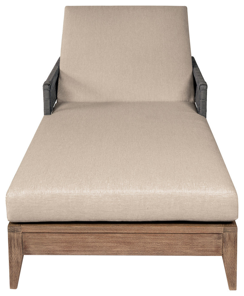 Orbit Outdoor Patio Chaise Lounge Chair, Wood Gray Rope &Taupe Olefin Cushions