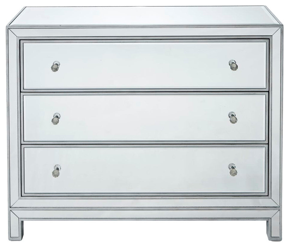 Elegant MF72019 Chest 3 Drawers, Antique Silver Paint