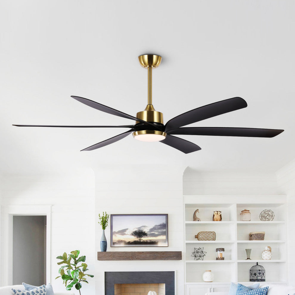 64" Reversible DC Motor Dimmable Ceiling Fan with Remote Control and Light Kit, Black/Gold