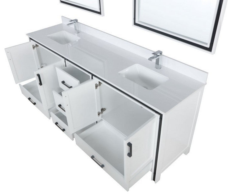 Ziva White 84" Double Vanity, Cultured Marble Top, 34" Mirrors