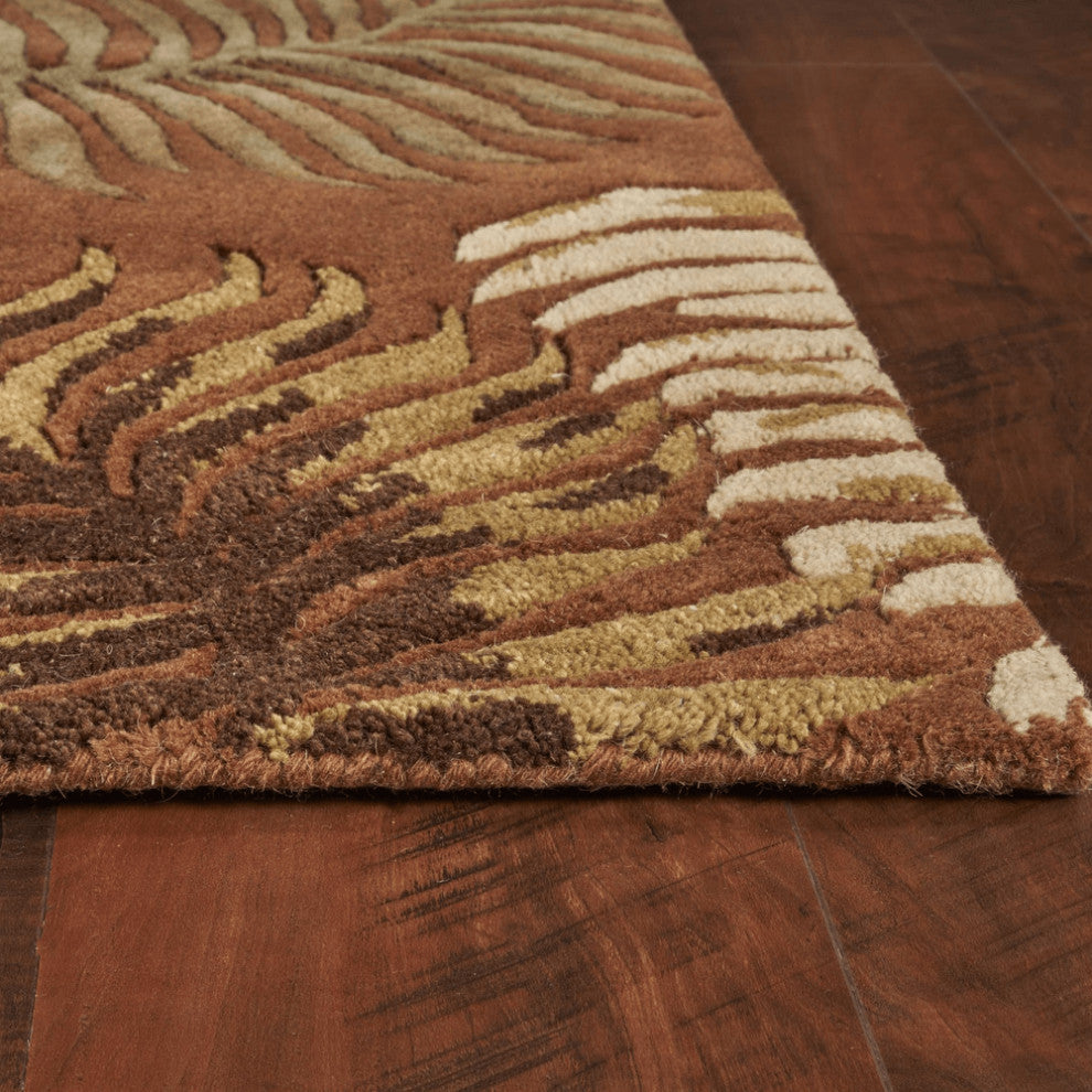 3' X 5' Rust Fern Leaves Wool Area Rug