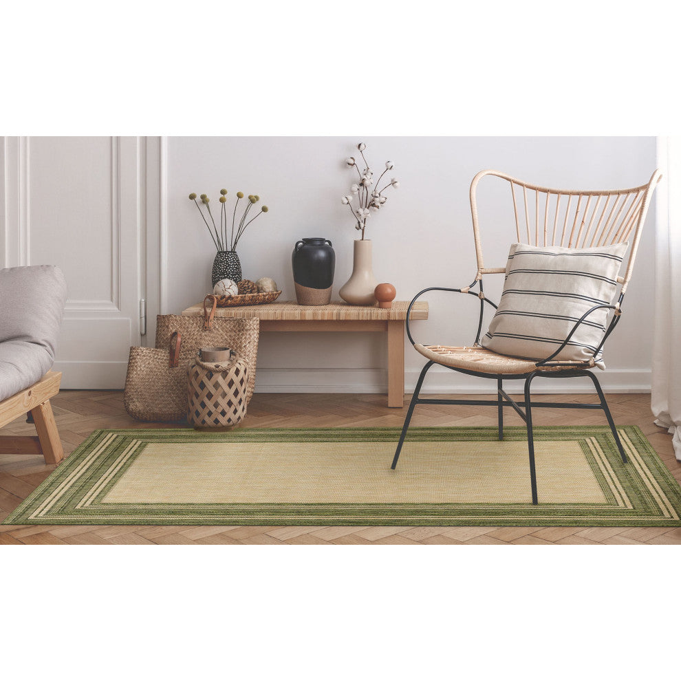 Carmel Multi Border Indoor/Outdoor Rug, Green, 7'10"x9'10"