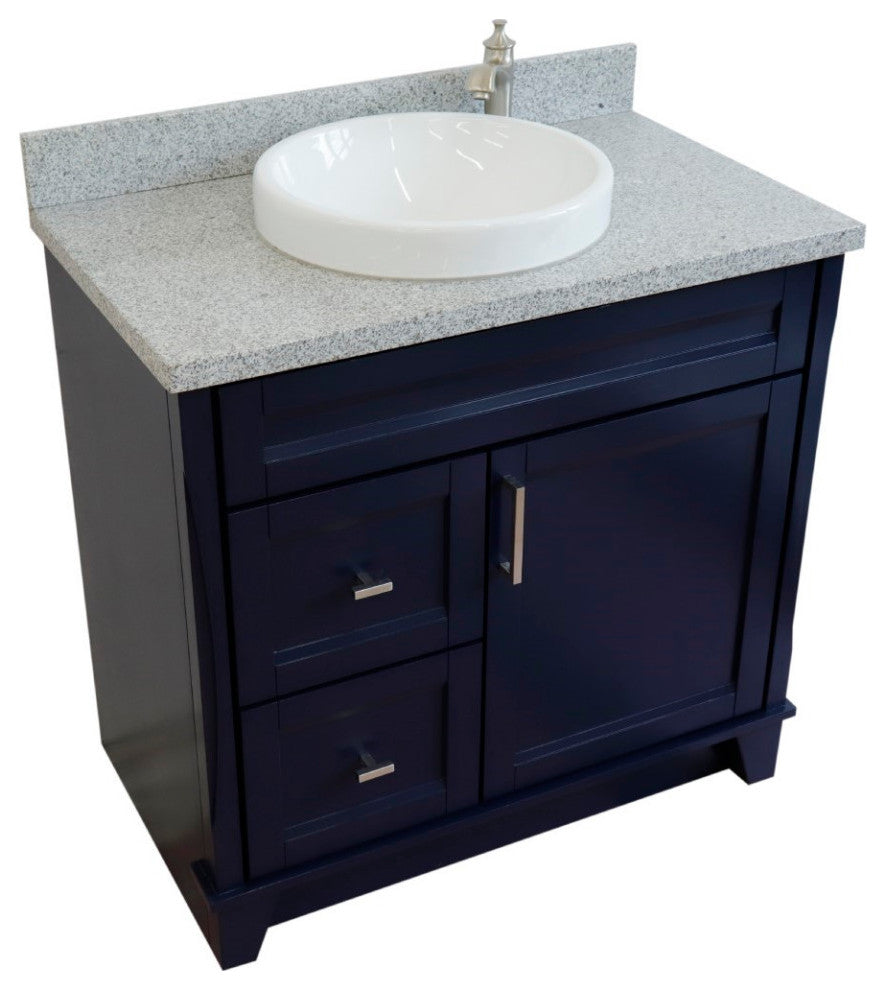 37" Single Sink Vanity, Blue Finish With Gray Granite