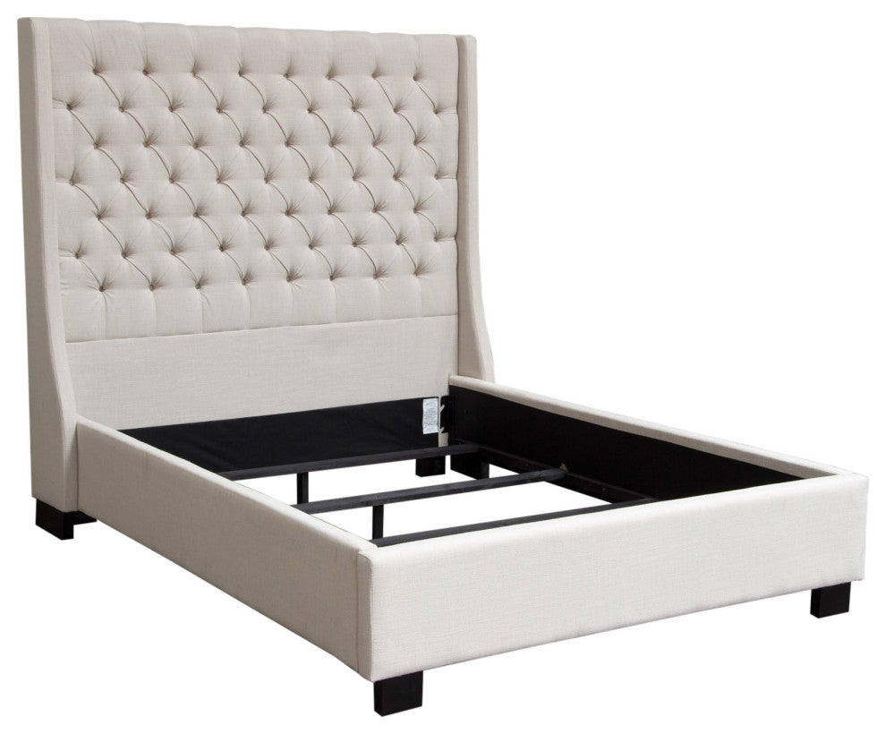 Park Avenue Eastern King Tufted Bed with Vintage Wing in Desert Sand Linen