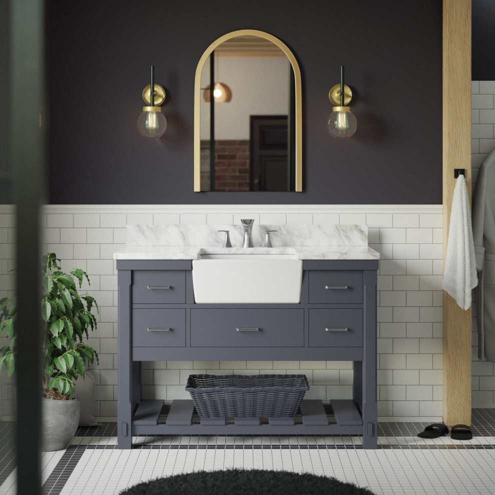 Charlotte 48" Bathroom Vanity, Marine Gray, Carrara Marble