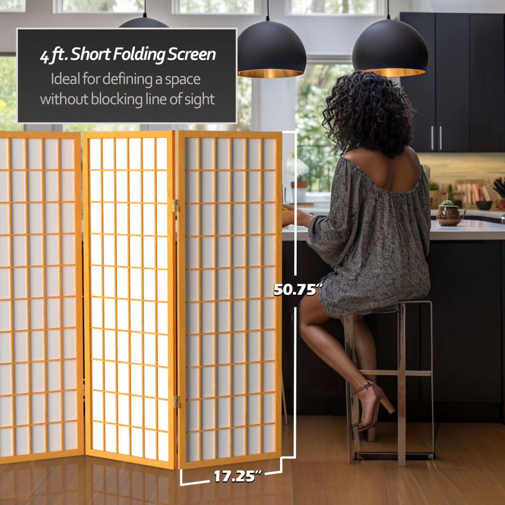 4' Tall Window Pane Shoji Screen, Honey, 5 Panels