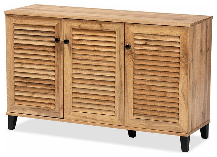 Coolidge Oak Brown Finished Wood 3-Door Shoe Storage Cabinet