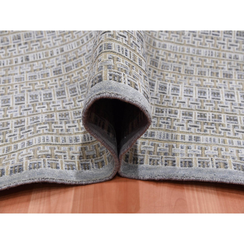 Silver Gray Silk and Wool Hand Knotted Modern Design Oversized Rug, 14'0"x20'4"