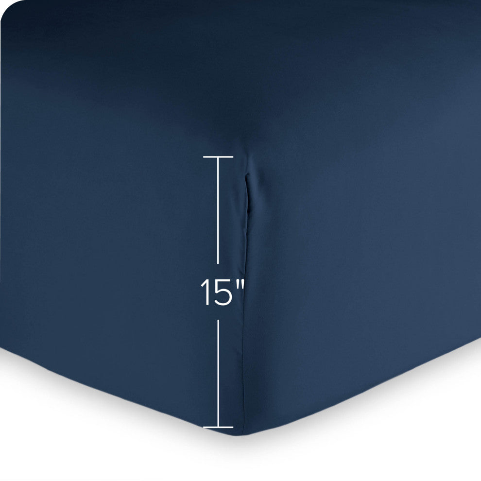 Fitted Dual Pocket Bottom Sheet 1800 Microfiber Ultra-Soft, Dark Blue, Cal King