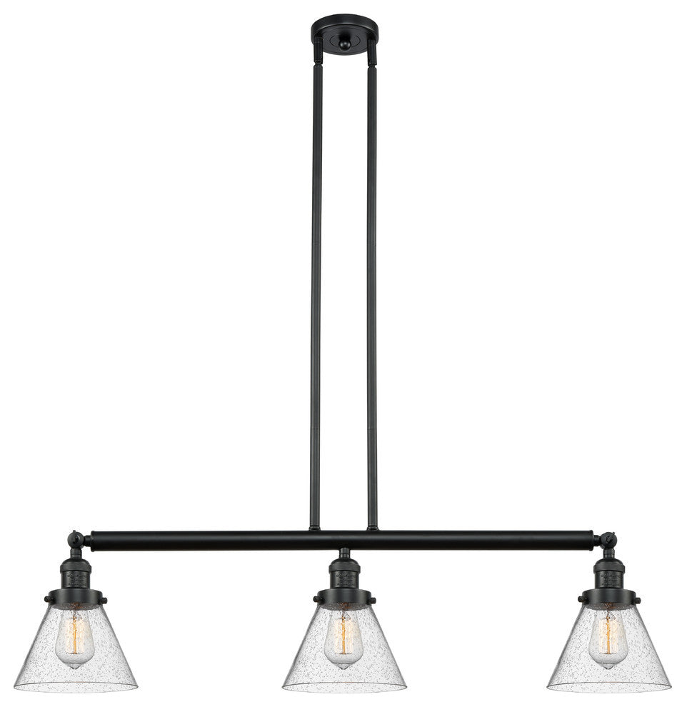 Large Cone 3-Light Island Light, Seedy Glass, Matte Black
