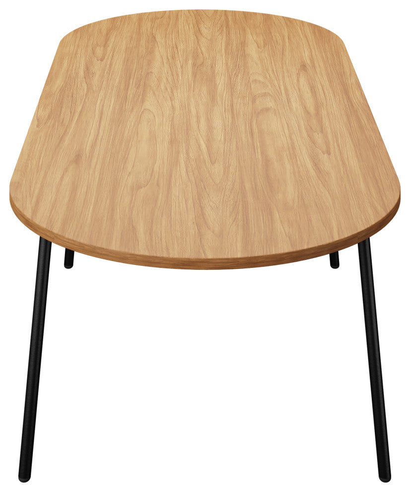 LeisureMod Tule 83" Oval Dining Table With MDF Top and Steel Legs, Natural Wood