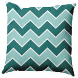 Teal Colored Fancy Chevron Stripe Polyester Throw Pillow, 18"x18"