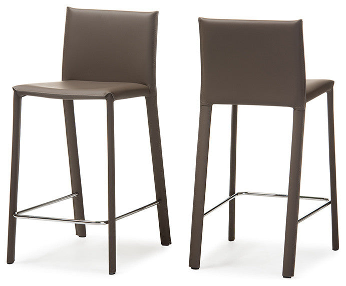 Taupe Leather Upholstered Counter Height Stool, Set of 2