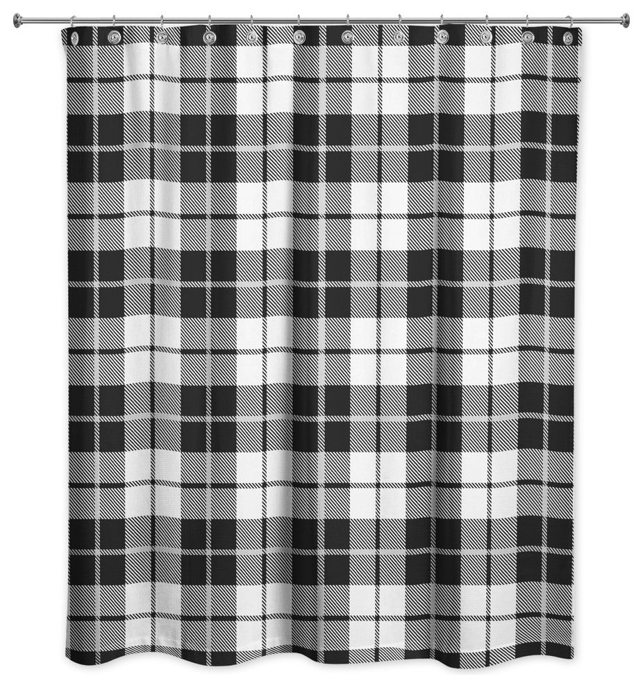 Black and Grey Plaid 71x74 Shower Curtain