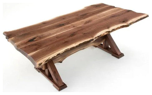 Rustic Live Edge Trestle Dining Table, Black Walnut, 48x72x31