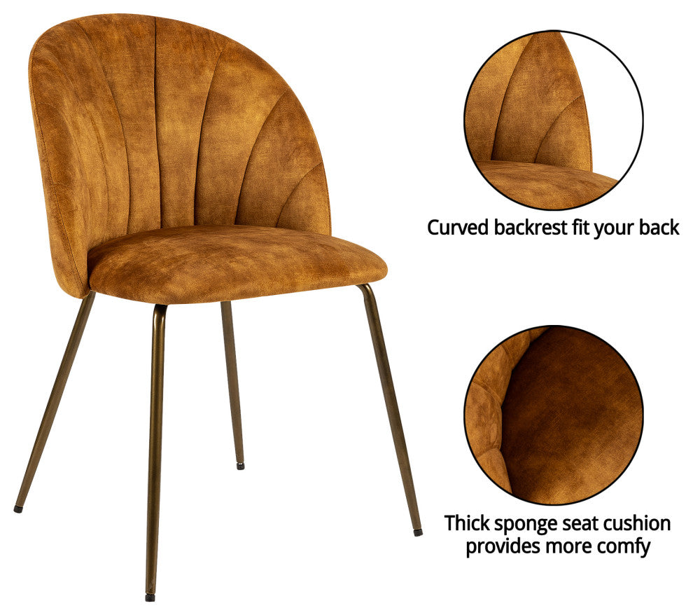 Velvet Brown Dining Chair Upholstered Dining Room Living Room Set of 2