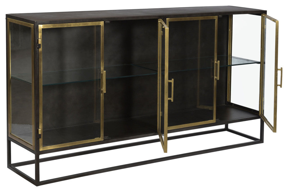 Brynlee 72" Gunmetal and Brass Iron Sideboard