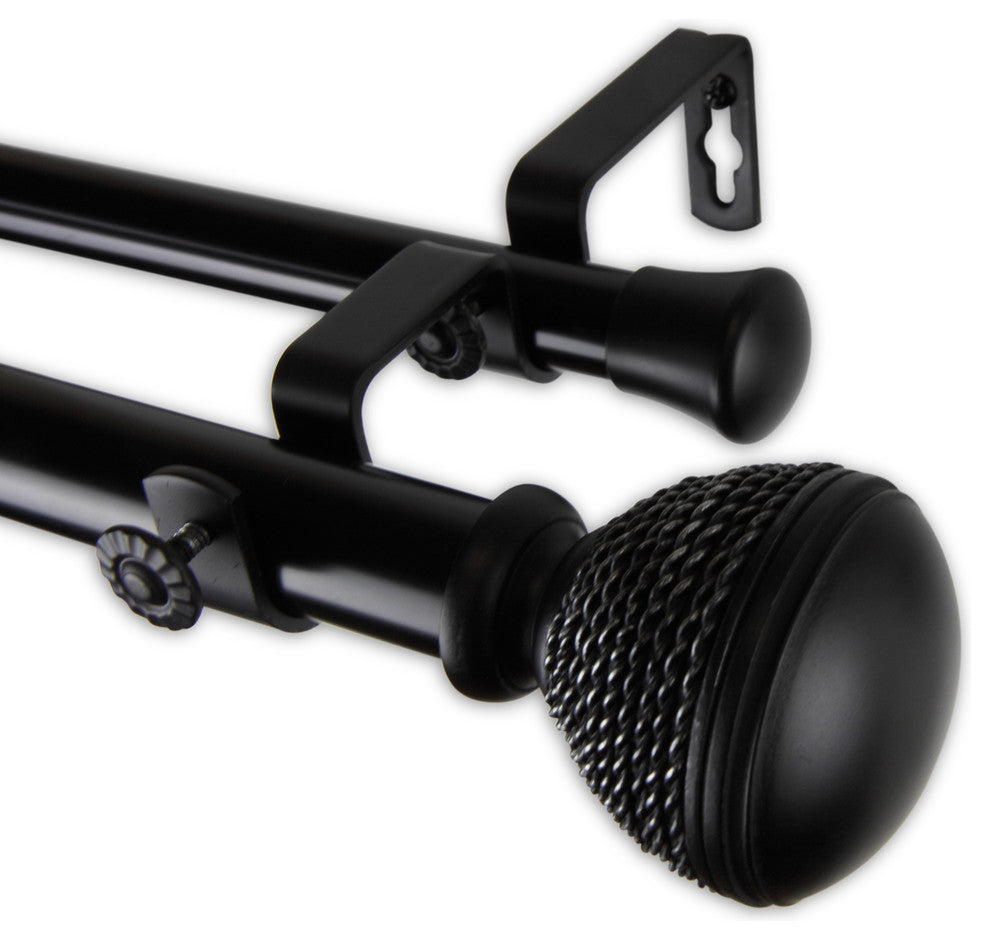 Woven 1" Double Curtain Rod, Black, Black, 160"-240"