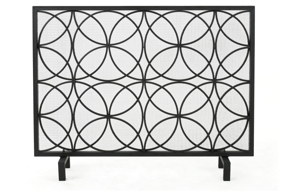 GDF Studio Veritas Single Panel Black Iron Fireplace Screen, Black