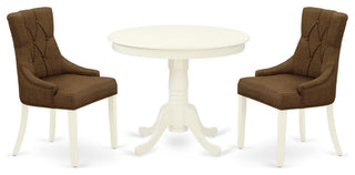 3Pc Dinette Set, Small Rounded Table, Two Chairs, Linen White