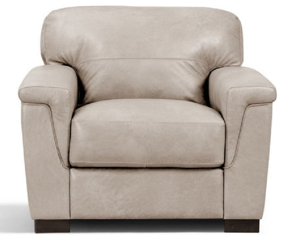 Benzara BM275696 Chair, T Cushion Back, Beige Genuine Leather, Padded Arms