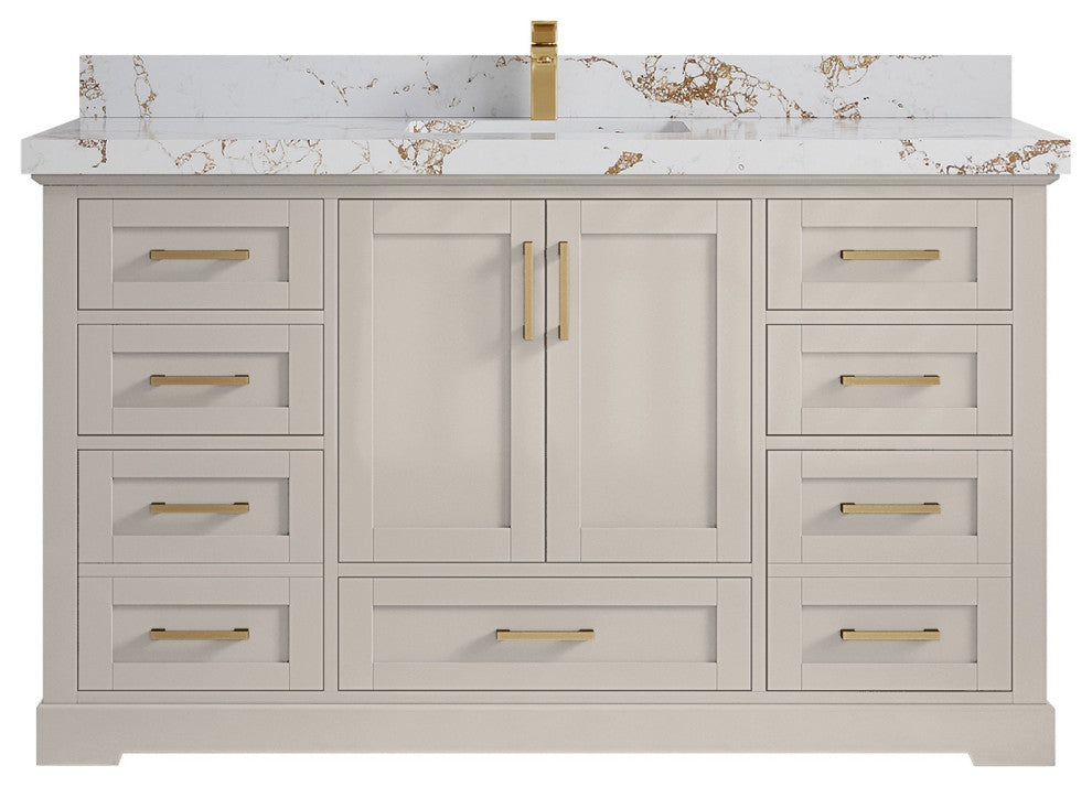 Boston 60" Single Bathroom Vanity in Fine Grain 2" Viola Gold
