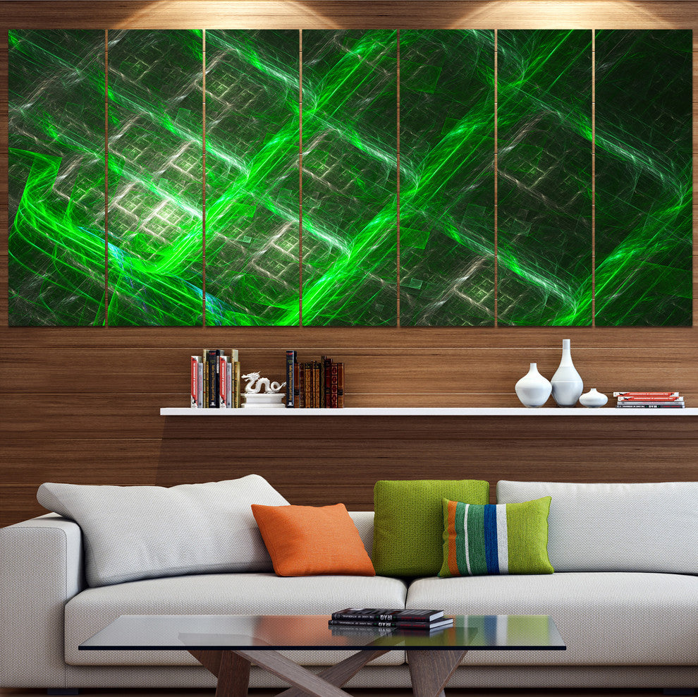 Green Abstract Metal Grill, Abstract Art on Canvas, 83"x32", 7 Panels