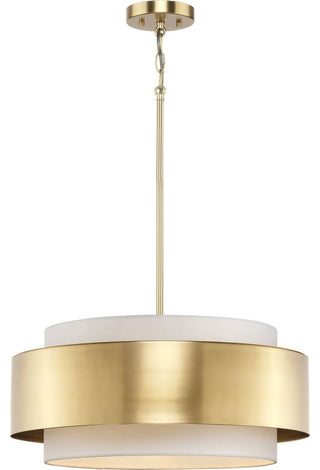 Silva Collection Three-Light Brushed Bronze White Linen Shade Pendant