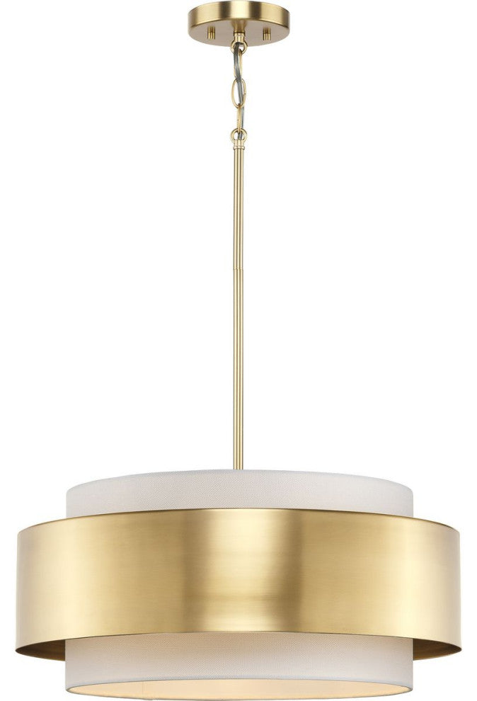 Silva Collection Three-Light Brushed Bronze White Linen Shade Pendant