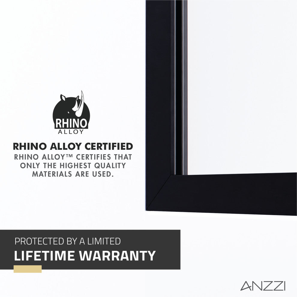 Veil Series 74"x34" Framed Frosted Glass Shower Screen Shower Door, Matte Black