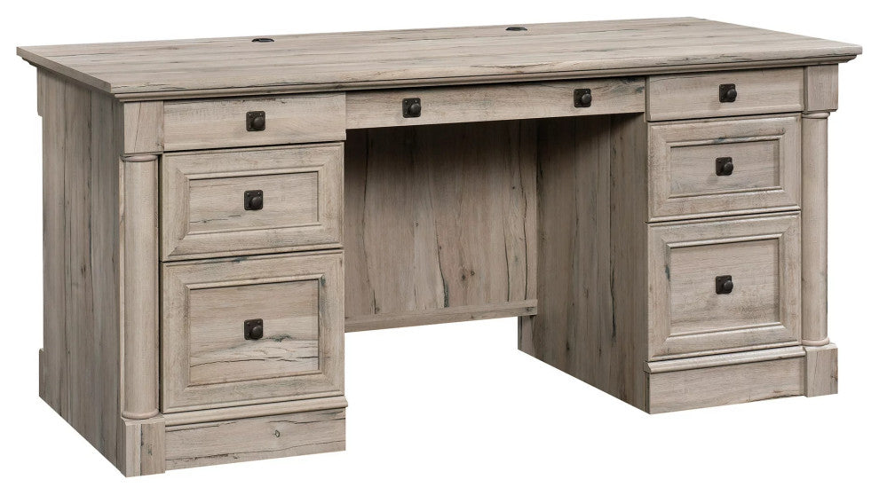 Classic Rustic Desk, Ample Storage Space & Worktop With Grommets, Split Oak